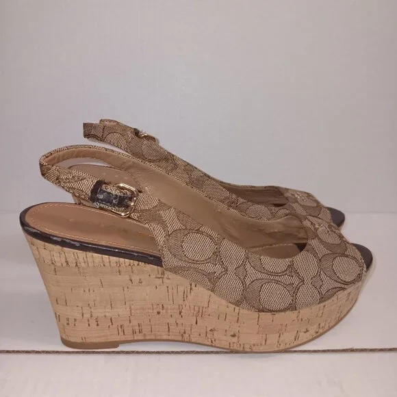 COACH INSIGNIA FERRY PEEP TOE WEDGE HEELS - Picture 7 of 12